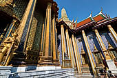 Bangkok Grand Palace,  Wat Phra Keow (temple of the Emerald Buddha). Overview of the The Phra Mondop and The Royal Pantheon of the raised platform. 